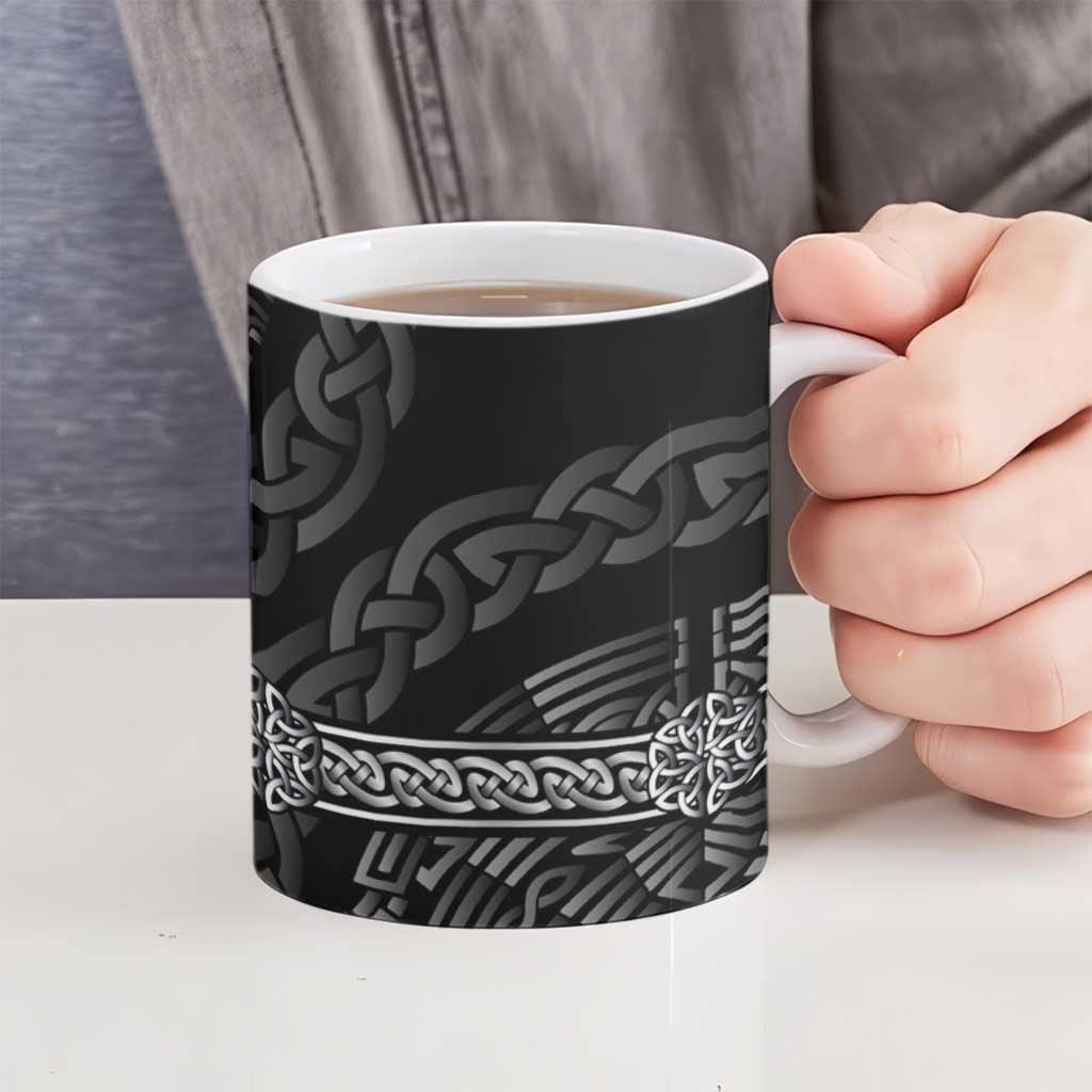 Thor Hammer Viking Ceramic Mug with Celtic Knots and Blue Splatter Norse Heritage Tribute - Wonder Print Shop
