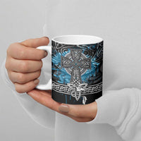 Thor Hammer Viking Ceramic Mug with Celtic Knots and Blue Splatter Norse Heritage Tribute - Wonder Print Shop