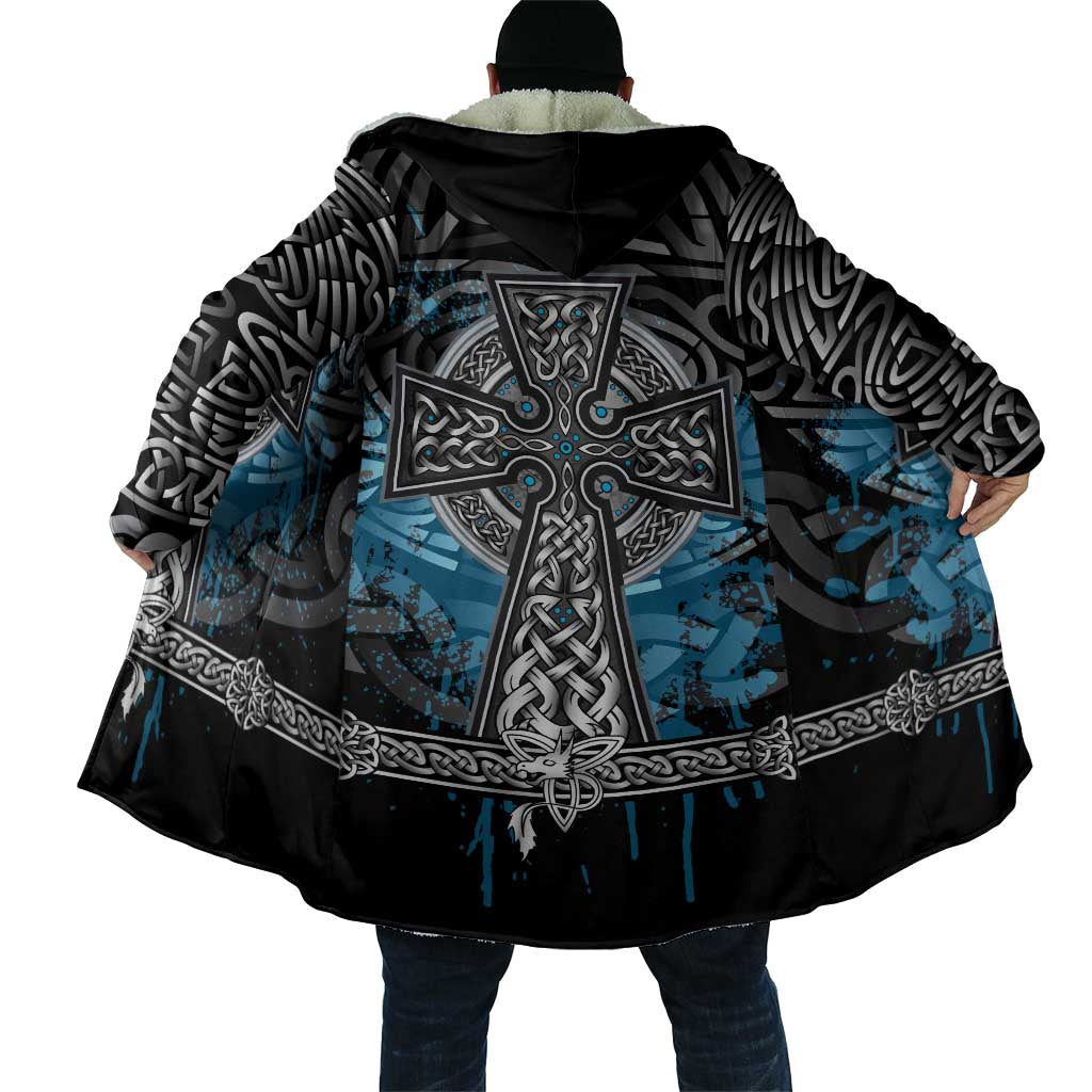Thor Hammer Viking Cloak with Celtic Knots and Blue Splatter Norse Heritage Tribute - Wonder Print Shop