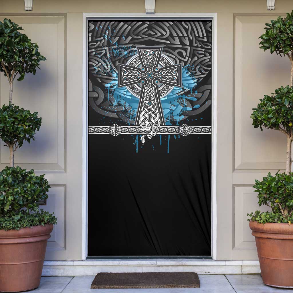Thor Hammer Viking Door Cover with Celtic Knots and Blue Splatter Norse Heritage Tribute - Wonder Print Shop