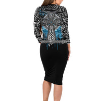 Thor Hammer Viking Family Matching Long Sleeve Bodycon Dress and Hawaiian Shirt with Celtic Knots and Blue Splatter Norse Heritage Tribute - Wonder Print Shop