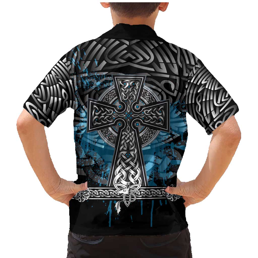 Thor Hammer Viking Family Matching Mermaid Dress and Hawaiian Shirt with Celtic Knots and Blue Splatter Norse Heritage Tribute - Wonder Print Shop