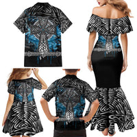 Thor Hammer Viking Family Matching Mermaid Dress and Hawaiian Shirt with Celtic Knots and Blue Splatter Norse Heritage Tribute - Wonder Print Shop