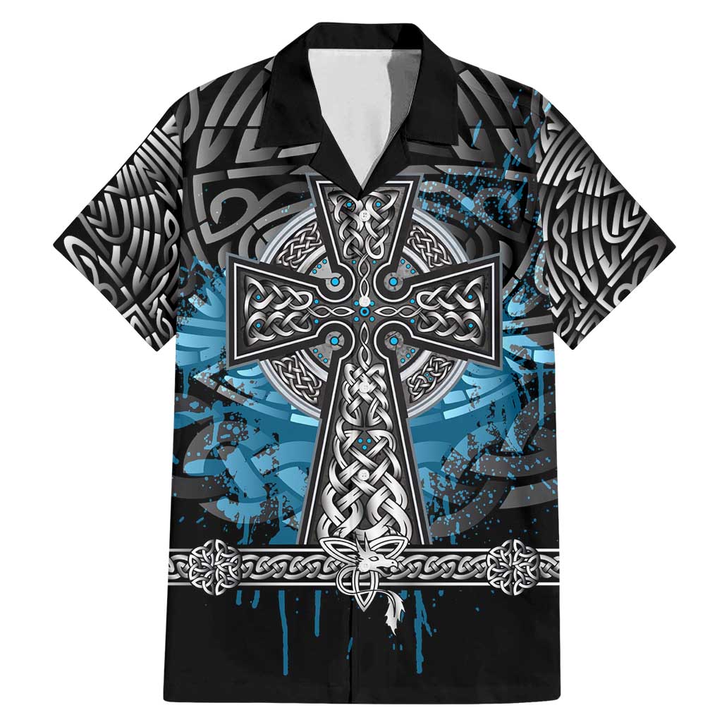 Thor Hammer Viking Family Matching Mermaid Dress and Hawaiian Shirt with Celtic Knots and Blue Splatter Norse Heritage Tribute - Wonder Print Shop