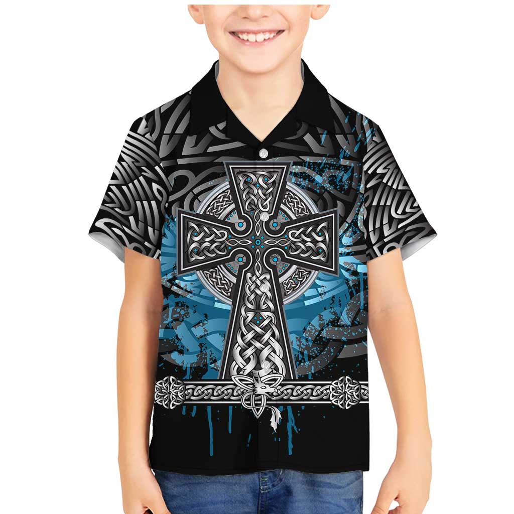 Thor Hammer Viking Family Matching Mermaid Dress and Hawaiian Shirt with Celtic Knots and Blue Splatter Norse Heritage Tribute - Wonder Print Shop