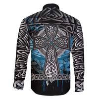 Thor Hammer Viking Family Matching Off The Shoulder Long Sleeve Dress and Hawaiian Shirt with Celtic Knots and Blue Splatter Norse Heritage Tribute - Wonder Print Shop