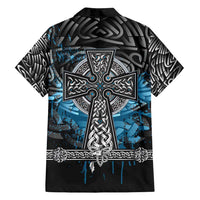 Thor Hammer Viking Family Matching Off Shoulder Maxi Dress and Hawaiian Shirt with Celtic Knots and Blue Splatter Norse Heritage Tribute - Wonder Print Shop