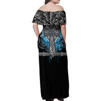 Thor Hammer Viking Family Matching Off Shoulder Maxi Dress and Hawaiian Shirt with Celtic Knots and Blue Splatter Norse Heritage Tribute - Wonder Print Shop