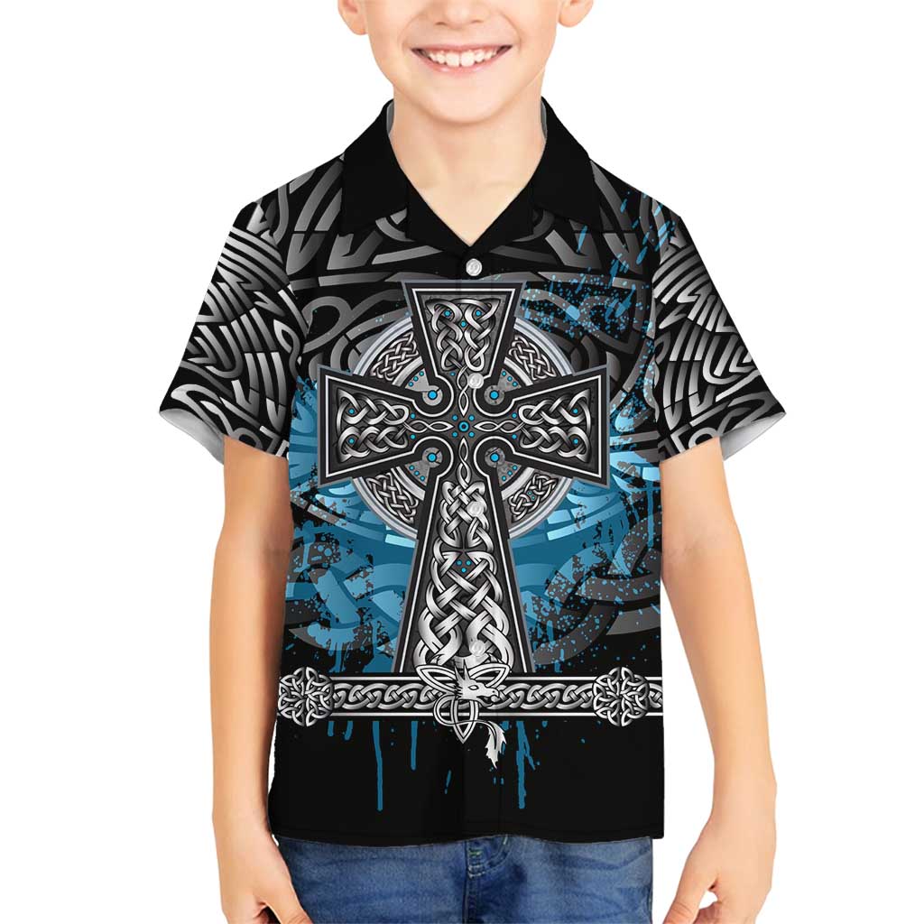 Thor Hammer Viking Family Matching Off Shoulder Maxi Dress and Hawaiian Shirt with Celtic Knots and Blue Splatter Norse Heritage Tribute - Wonder Print Shop