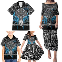 Thor Hammer Viking Family Matching Puletasi and Hawaiian Shirt with Celtic Knots and Blue Splatter Norse Heritage Tribute - Wonder Print Shop