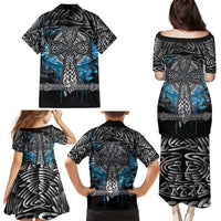 Thor Hammer Viking Family Matching Puletasi and Hawaiian Shirt with Celtic Knots and Blue Splatter Norse Heritage Tribute - Wonder Print Shop
