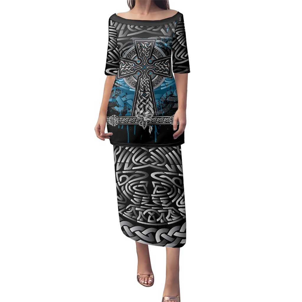 Thor Hammer Viking Family Matching Puletasi and Hawaiian Shirt with Celtic Knots and Blue Splatter Norse Heritage Tribute - Wonder Print Shop