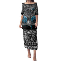 Thor Hammer Viking Family Matching Puletasi and Hawaiian Shirt with Celtic Knots and Blue Splatter Norse Heritage Tribute - Wonder Print Shop