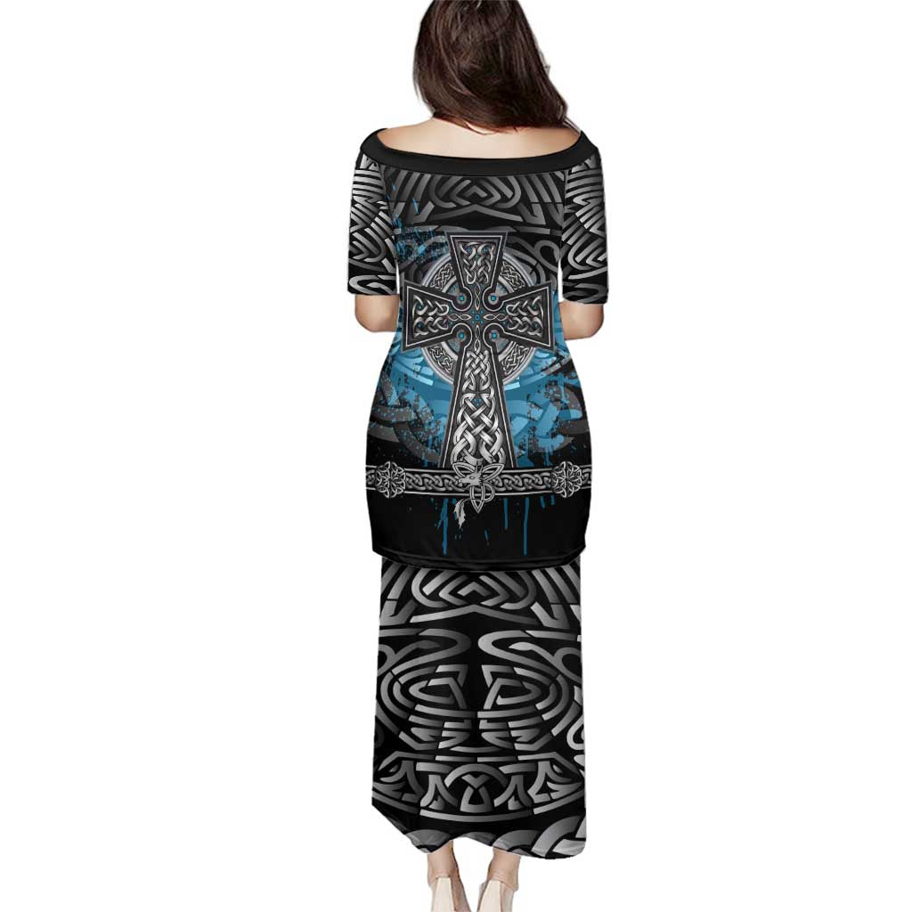 Thor Hammer Viking Family Matching Puletasi and Hawaiian Shirt with Celtic Knots and Blue Splatter Norse Heritage Tribute - Wonder Print Shop