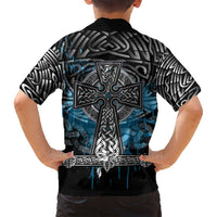 Thor Hammer Viking Family Matching Summer Maxi Dress and Hawaiian Shirt with Celtic Knots and Blue Splatter Norse Heritage Tribute - Wonder Print Shop