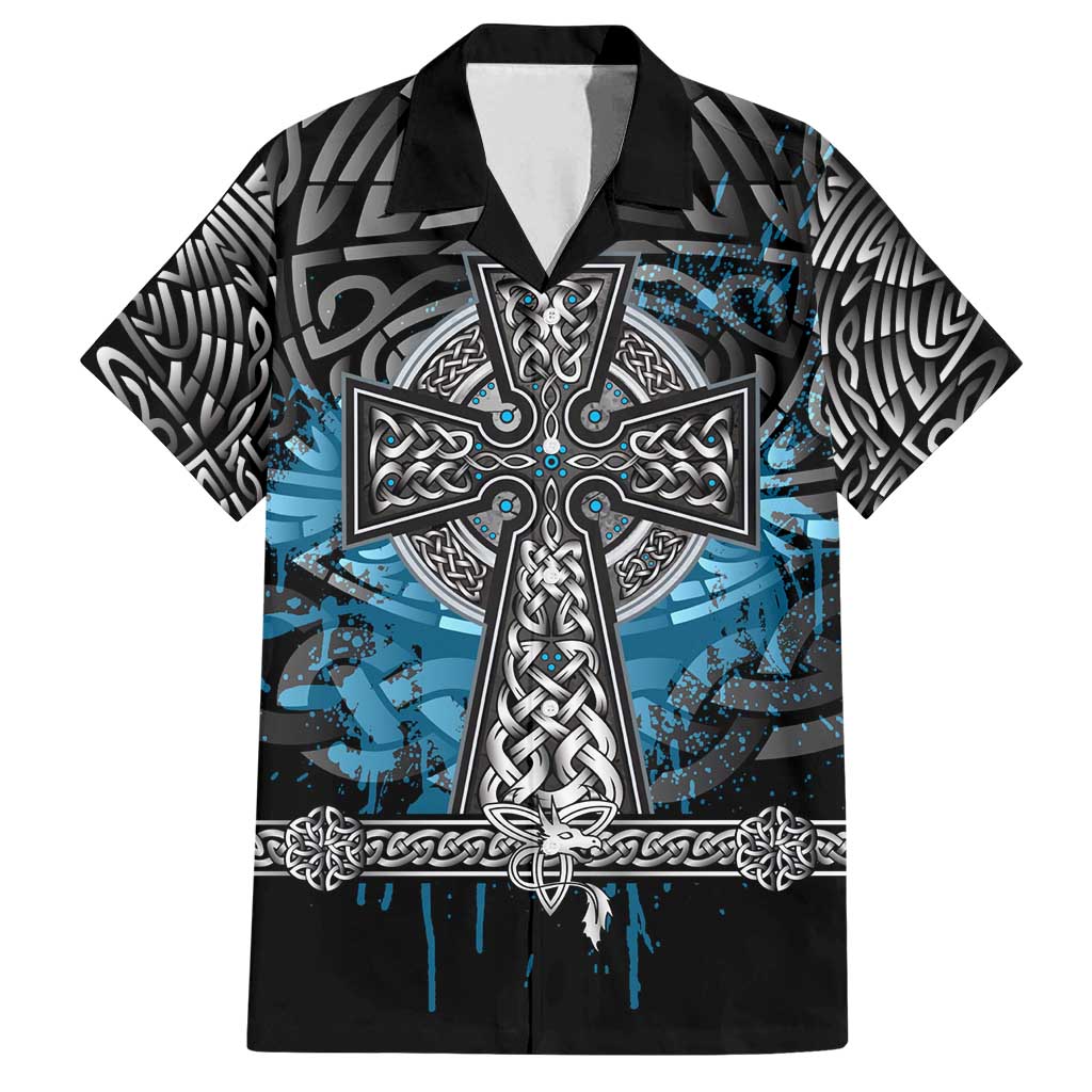 Thor Hammer Viking Family Matching Summer Maxi Dress and Hawaiian Shirt with Celtic Knots and Blue Splatter Norse Heritage Tribute - Wonder Print Shop