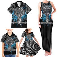 Thor Hammer Viking Family Matching Tank Maxi Dress and Hawaiian Shirt with Celtic Knots and Blue Splatter Norse Heritage Tribute - Wonder Print Shop
