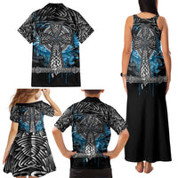 Thor Hammer Viking Family Matching Tank Maxi Dress and Hawaiian Shirt with Celtic Knots and Blue Splatter Norse Heritage Tribute - Wonder Print Shop