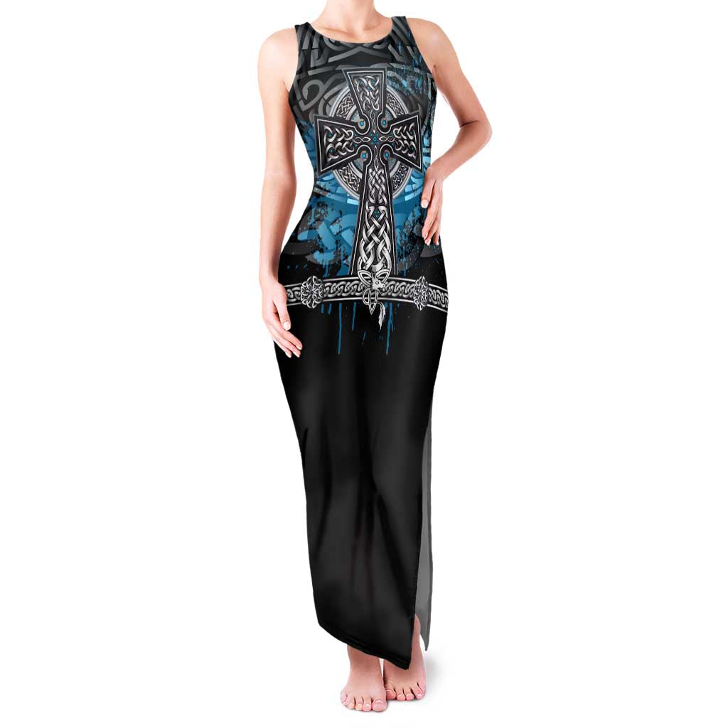 Thor Hammer Viking Family Matching Tank Maxi Dress and Hawaiian Shirt with Celtic Knots and Blue Splatter Norse Heritage Tribute - Wonder Print Shop