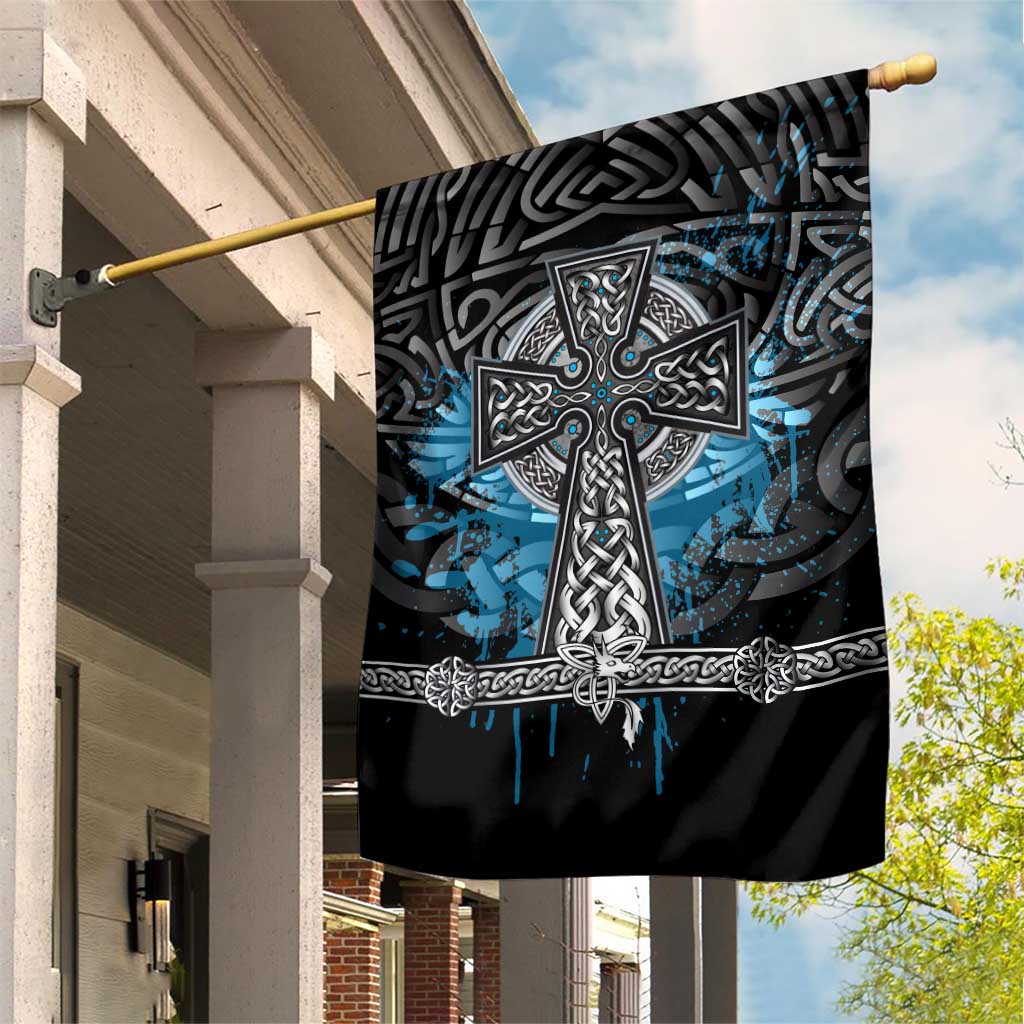 Thor Hammer Viking Garden Flag with Celtic Knots and Blue Splatter Norse Heritage Tribute - Wonder Print Shop