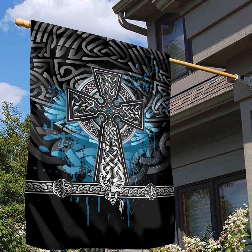 Thor Hammer Viking Garden Flag with Celtic Knots and Blue Splatter Norse Heritage Tribute - Wonder Print Shop