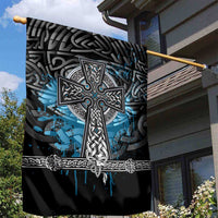 Thor Hammer Viking Garden Flag with Celtic Knots and Blue Splatter Norse Heritage Tribute - Wonder Print Shop