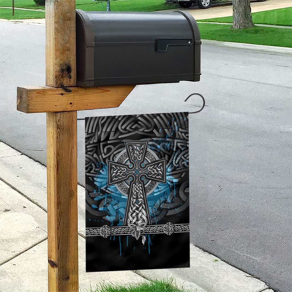 Thor Hammer Viking Garden Flag with Celtic Knots and Blue Splatter Norse Heritage Tribute - Wonder Print Shop