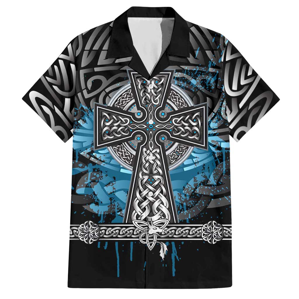 Thor Hammer Viking Hawaiian Shirt with Celtic Knots and Blue Splatter Norse Heritage Tribute - Wonder Print Shop