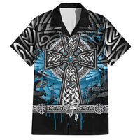Thor Hammer Viking Hawaiian Shirt with Celtic Knots and Blue Splatter Norse Heritage Tribute - Wonder Print Shop