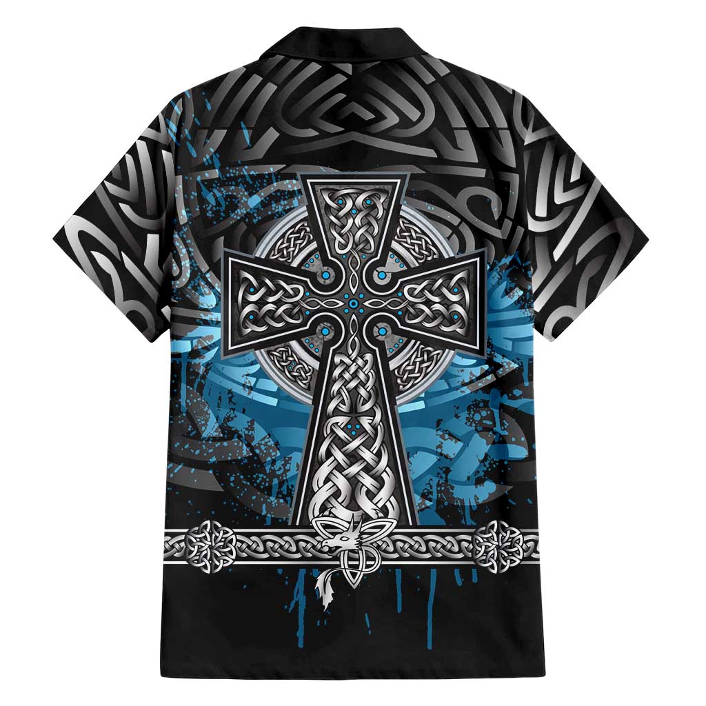 Thor Hammer Viking Hawaiian Shirt with Celtic Knots and Blue Splatter Norse Heritage Tribute - Wonder Print Shop
