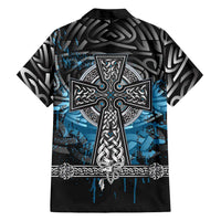 Thor Hammer Viking Hawaiian Shirt with Celtic Knots and Blue Splatter Norse Heritage Tribute - Wonder Print Shop
