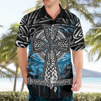 Thor Hammer Viking Hawaiian Shirt with Celtic Knots and Blue Splatter Norse Heritage Tribute - Wonder Print Shop