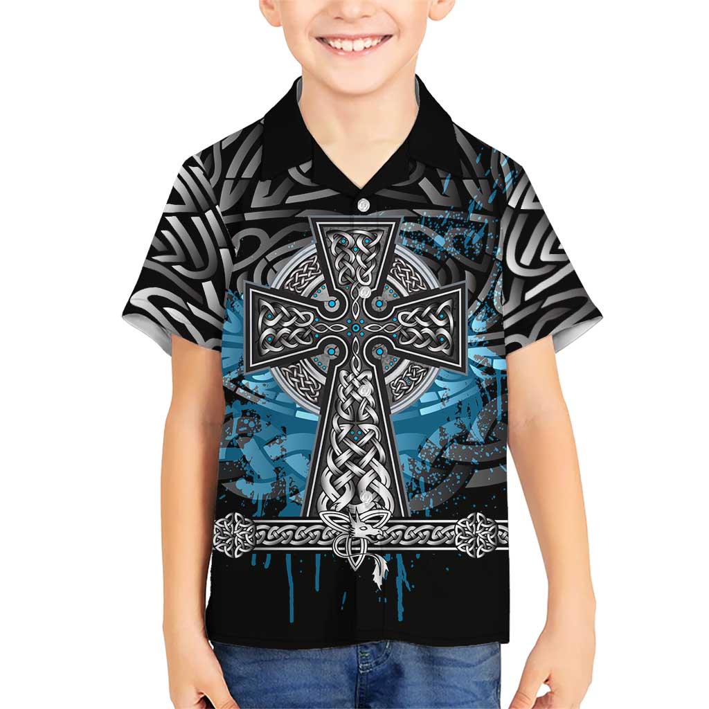 Thor Hammer Viking Hawaiian Shirt with Celtic Knots and Blue Splatter Norse Heritage Tribute - Wonder Print Shop