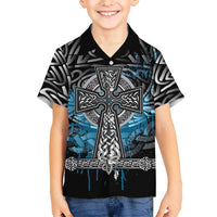 Thor Hammer Viking Hawaiian Shirt with Celtic Knots and Blue Splatter Norse Heritage Tribute - Wonder Print Shop