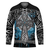 Thor Hammer Viking Hockey Jersey with Celtic Knots and Blue Splatter Norse Heritage Tribute - Wonder Print Shop