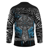 Thor Hammer Viking Hockey Jersey with Celtic Knots and Blue Splatter Norse Heritage Tribute - Wonder Print Shop