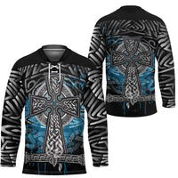 Thor Hammer Viking Hockey Jersey with Celtic Knots and Blue Splatter Norse Heritage Tribute - Wonder Print Shop