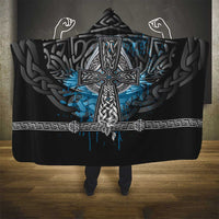 Thor Hammer Viking Hooded Blanket with Celtic Knots and Blue Splatter Norse Heritage Tribute - Wonder Print Shop