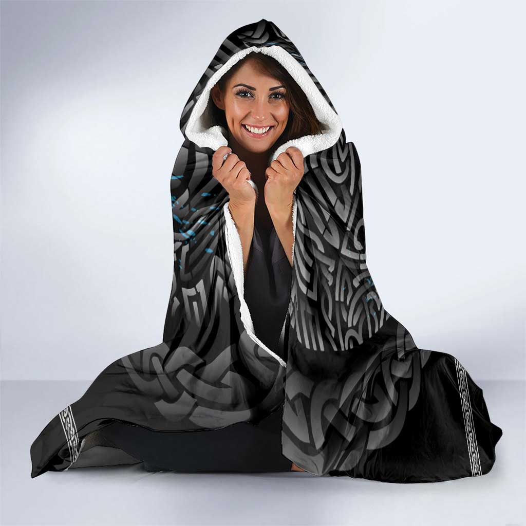 Thor Hammer Viking Hooded Blanket with Celtic Knots and Blue Splatter Norse Heritage Tribute - Wonder Print Shop