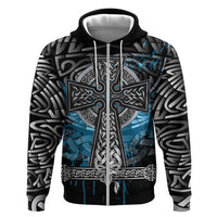Thor Hammer Viking Hoodie with Celtic Knots and Blue Splatter Norse Heritage Tribute - Wonder Print Shop