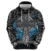 Thor Hammer Viking Hoodie with Celtic Knots and Blue Splatter Norse Heritage Tribute - Wonder Print Shop