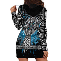 Thor Hammer Viking Hoodie Dress with Celtic Knots and Blue Splatter Norse Heritage Tribute - Wonder Print Shop