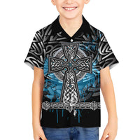 Thor Hammer Viking Kid Hawaiian Shirt with Celtic Knots and Blue Splatter Norse Heritage Tribute - Wonder Print Shop