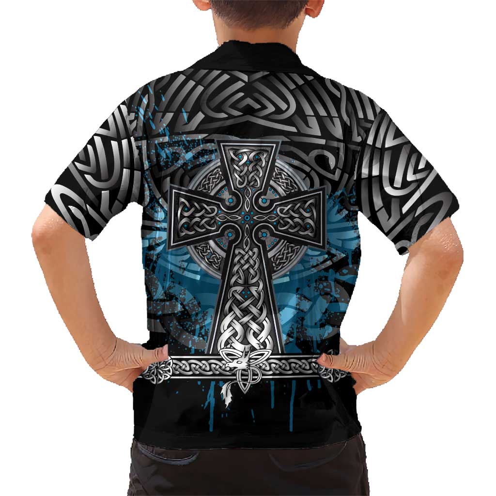 Thor Hammer Viking Kid Hawaiian Shirt with Celtic Knots and Blue Splatter Norse Heritage Tribute - Wonder Print Shop