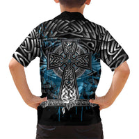 Thor Hammer Viking Kid Hawaiian Shirt with Celtic Knots and Blue Splatter Norse Heritage Tribute - Wonder Print Shop