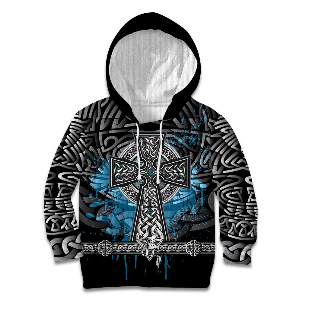 Thor Hammer Viking Kid Hoodie with Celtic Knots and Blue Splatter Norse Heritage Tribute - Wonder Print Shop