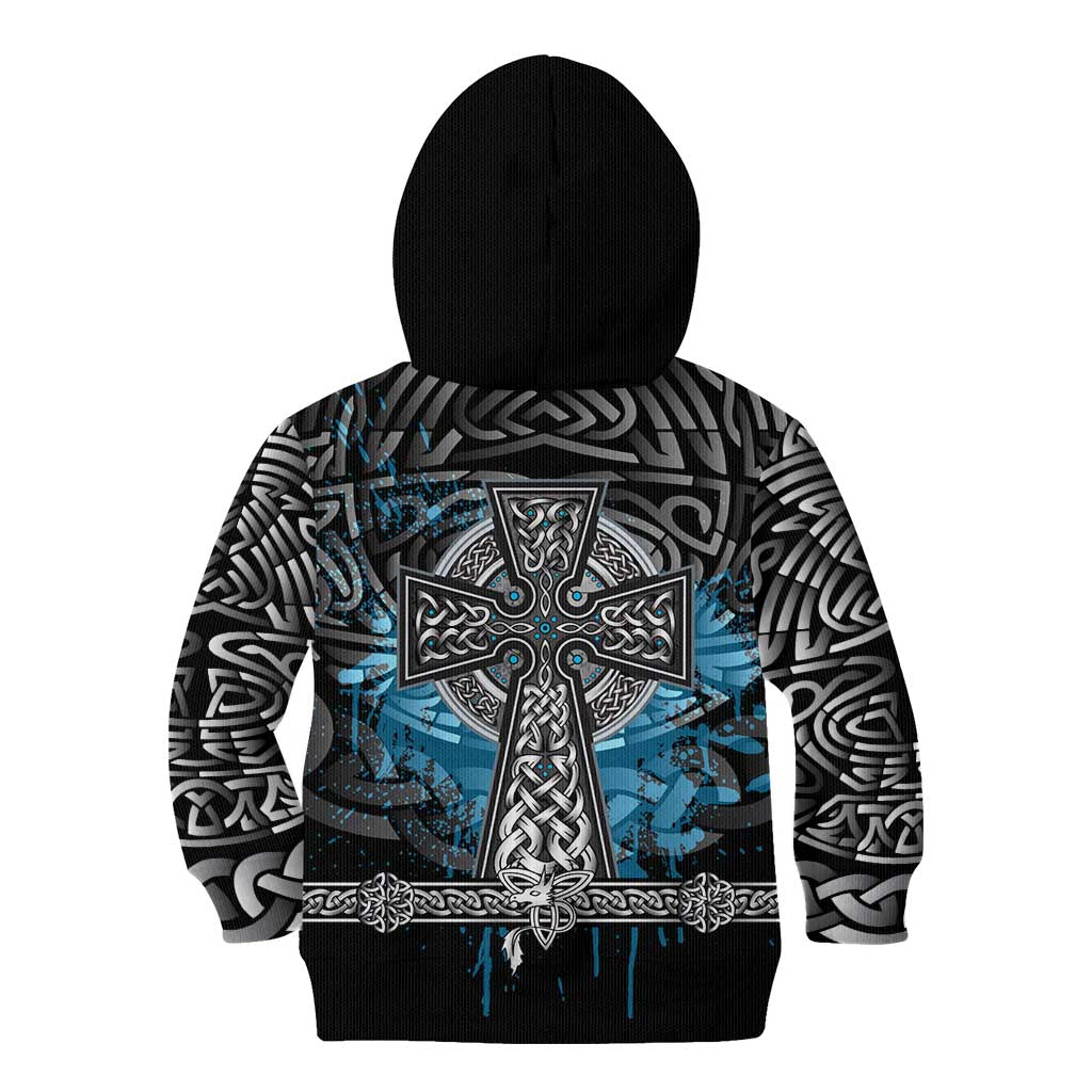Thor Hammer Viking Kid Hoodie with Celtic Knots and Blue Splatter Norse Heritage Tribute - Wonder Print Shop