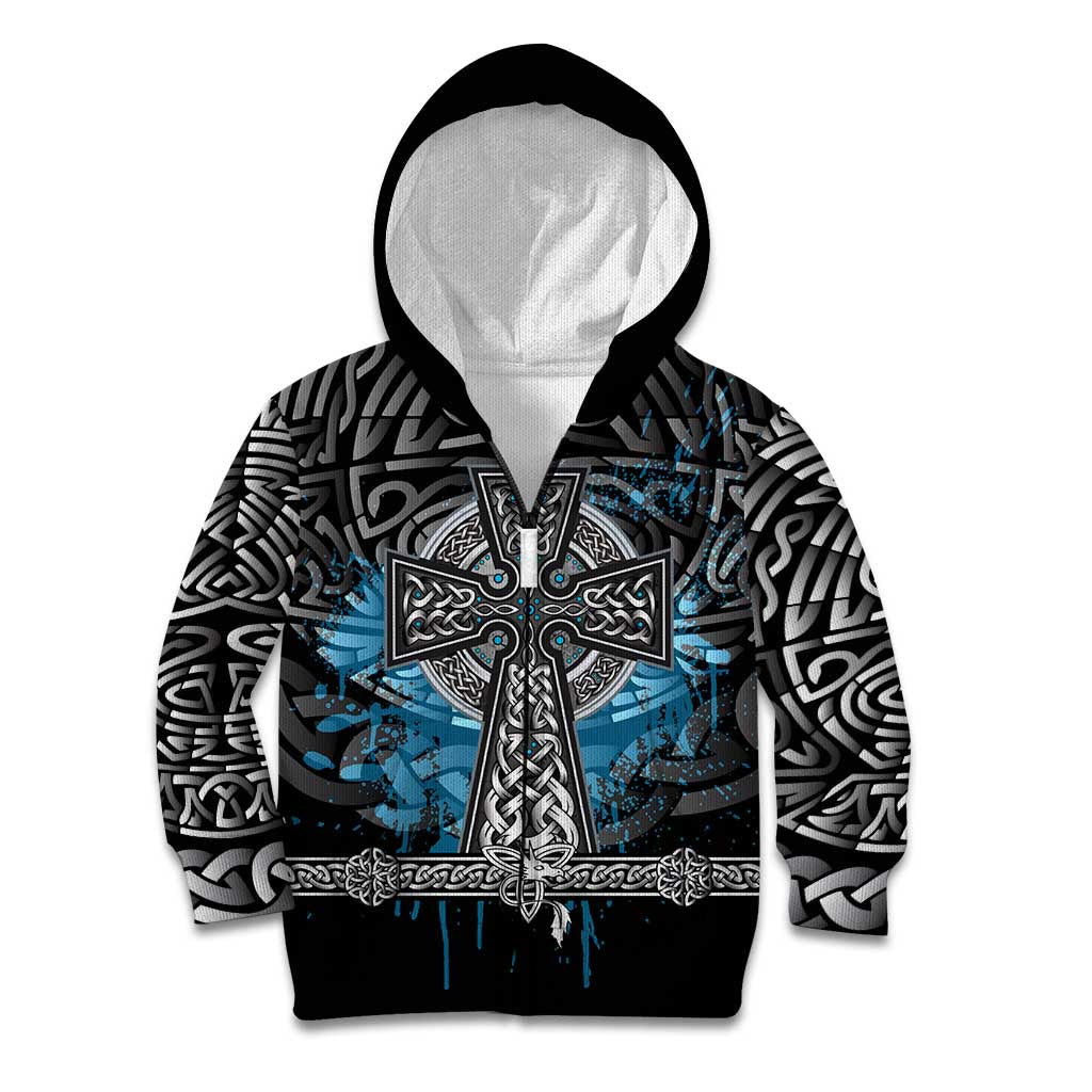 Thor Hammer Viking Kid Hoodie with Celtic Knots and Blue Splatter Norse Heritage Tribute - Wonder Print Shop
