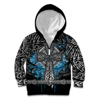 Thor Hammer Viking Kid Hoodie with Celtic Knots and Blue Splatter Norse Heritage Tribute - Wonder Print Shop