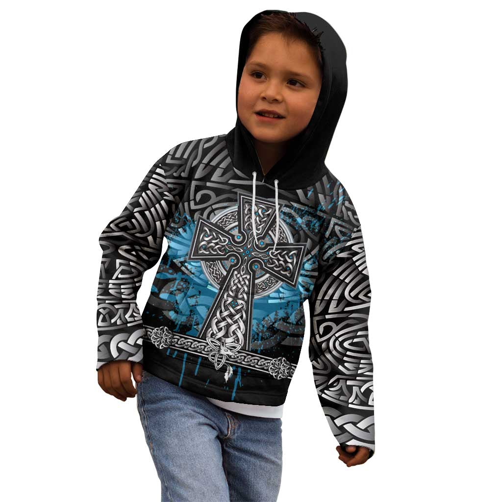 Thor Hammer Viking Kid Hoodie with Celtic Knots and Blue Splatter Norse Heritage Tribute - Wonder Print Shop
